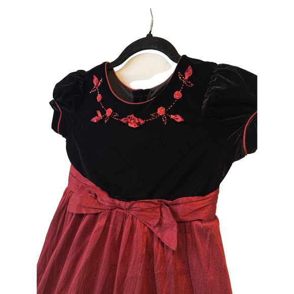 Jona Michelle Holiday Christmas Formal Dress Girls 8 Beaded Floral Velvet Red - Picture 3 of 11